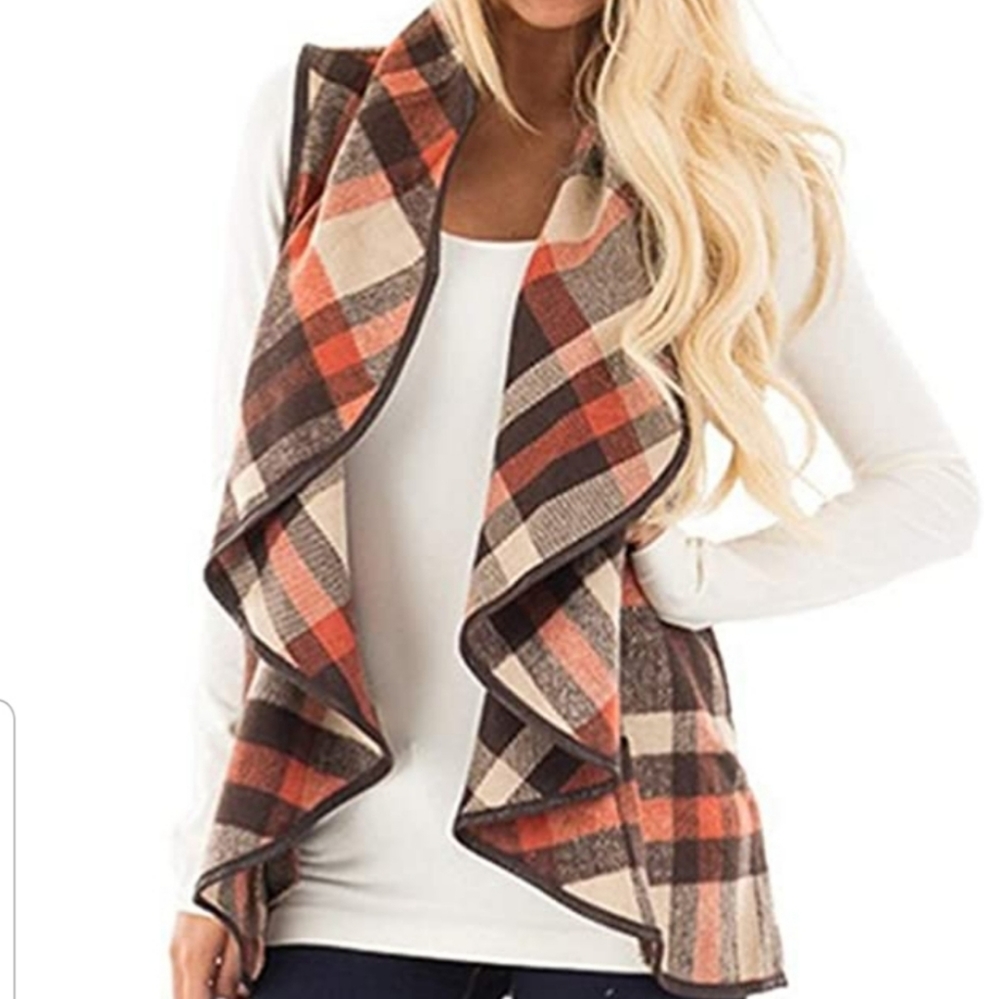 NWT Yacun Waterfall Collar Buffalo Plaid Vest M